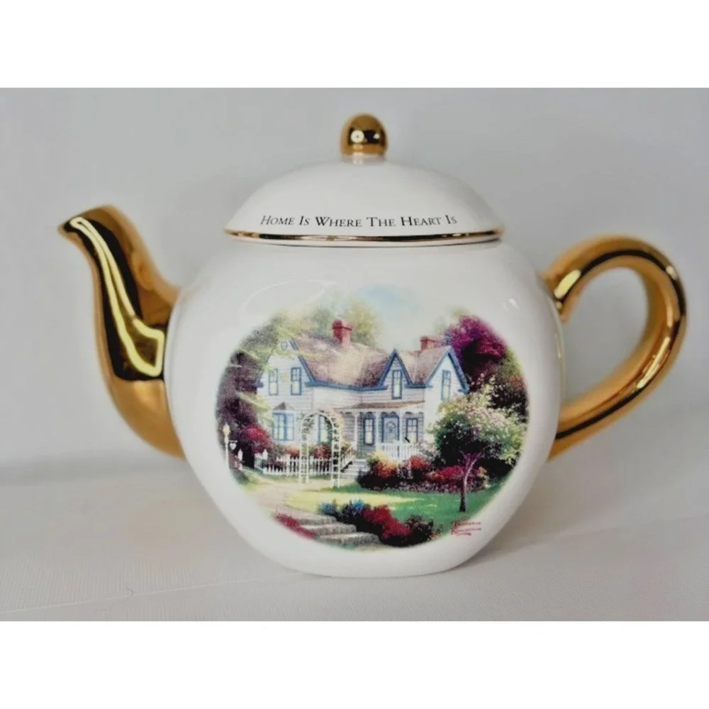 Thomas Kinkade Teapot Home‎ Is Where The Heart Is II Gold Accents Teleflora